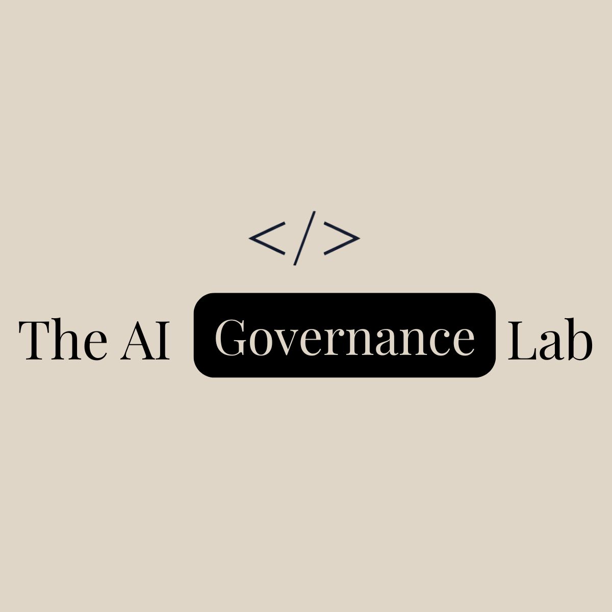 The AI Governance Lab branding with code icon and Governance highlighted in a dark badge