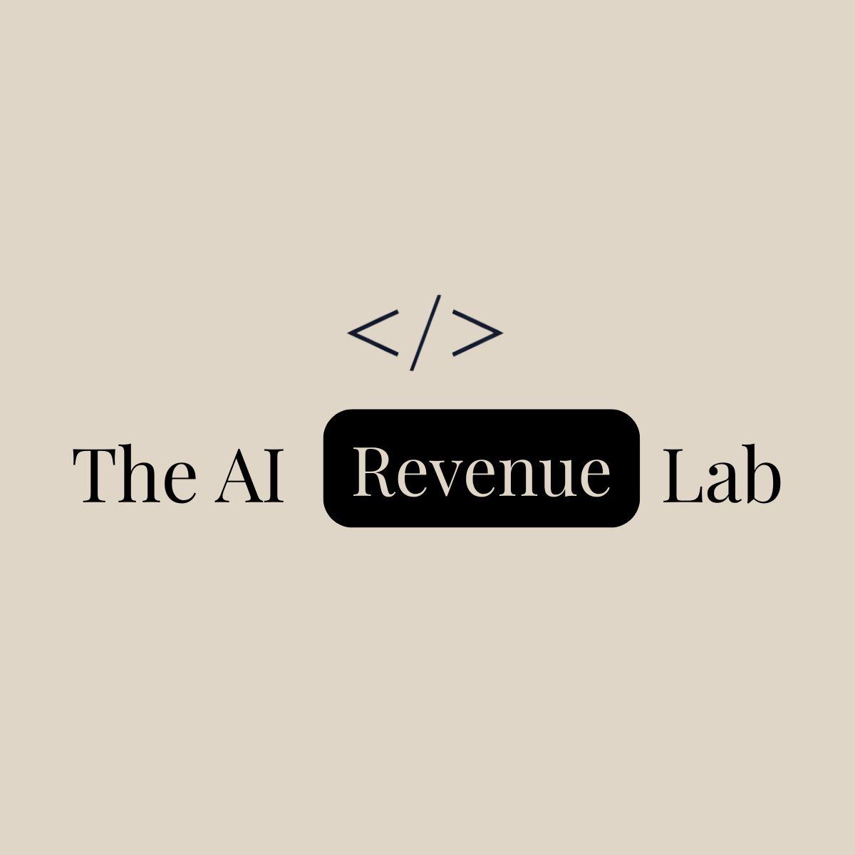 The AI Revenue Lab branding with code icon and Revenue highlighted in a dark badge